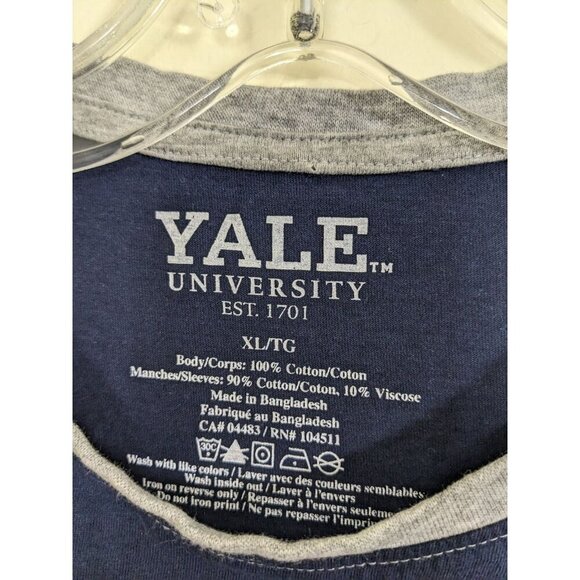 Yale University Mens XL Yale T Shirt Graphic Tee Raglan Sleeve Navy Blue Gray - Picture 4 of 4